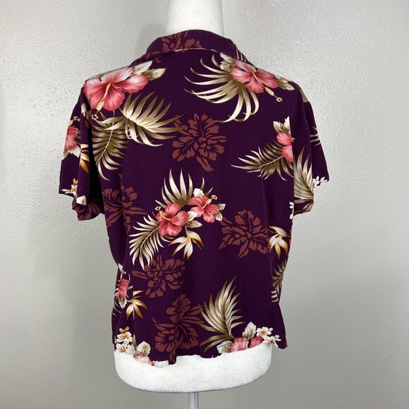 Two Palms Hawaiian Shirt Women Extra Large Purple Tropical Sonic Orchid Cropped - Picture 4 of 12